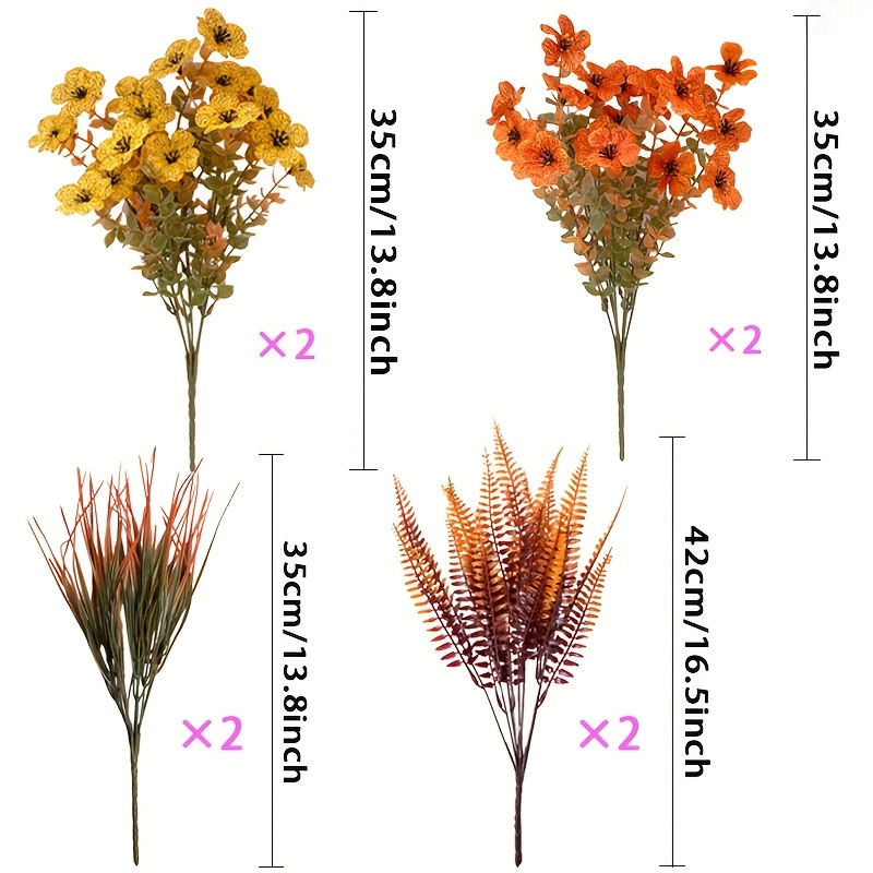 A Set Of 8 Autumn Artificial Flower Bouquets That Are Uv-resistant And Won't Fade, Perfect For Indoor Home Decoration, Suitable For Garden, Patio, Fireplace, And Porch Window Sill Decor