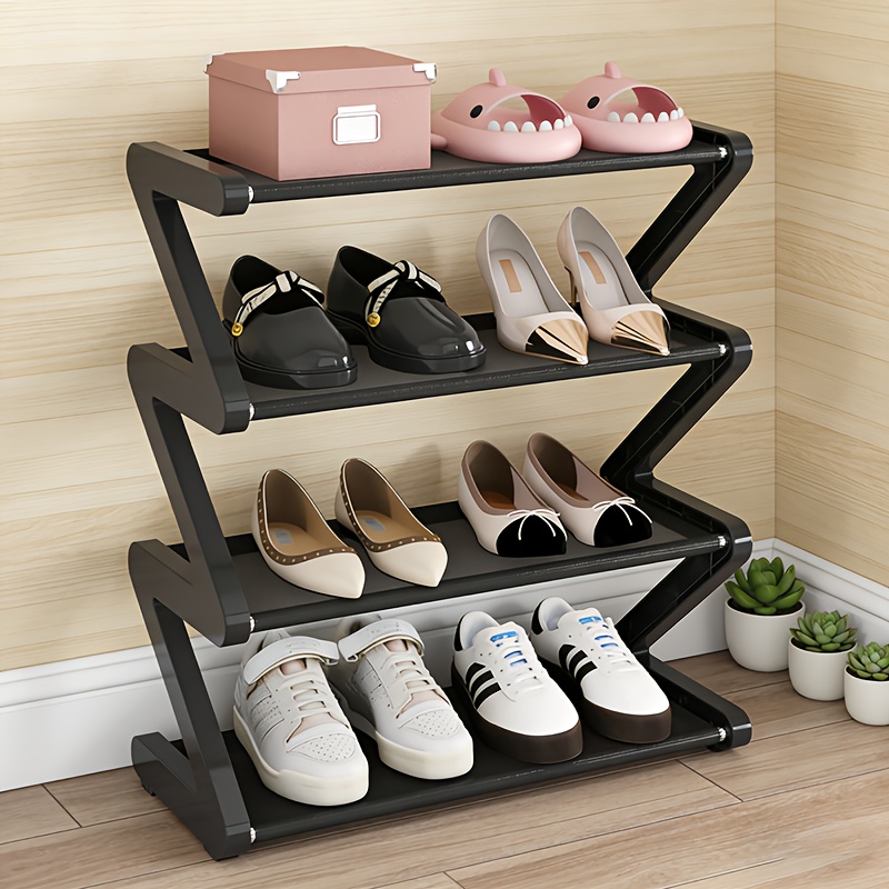 E-shop Vierstufiges Z-förmiges Schuhregal | Einfach zu montieren, stapelbare Aufbewahrung für Zuhause, geeignet für Wohnzimmer, Wohnheim, Schule |