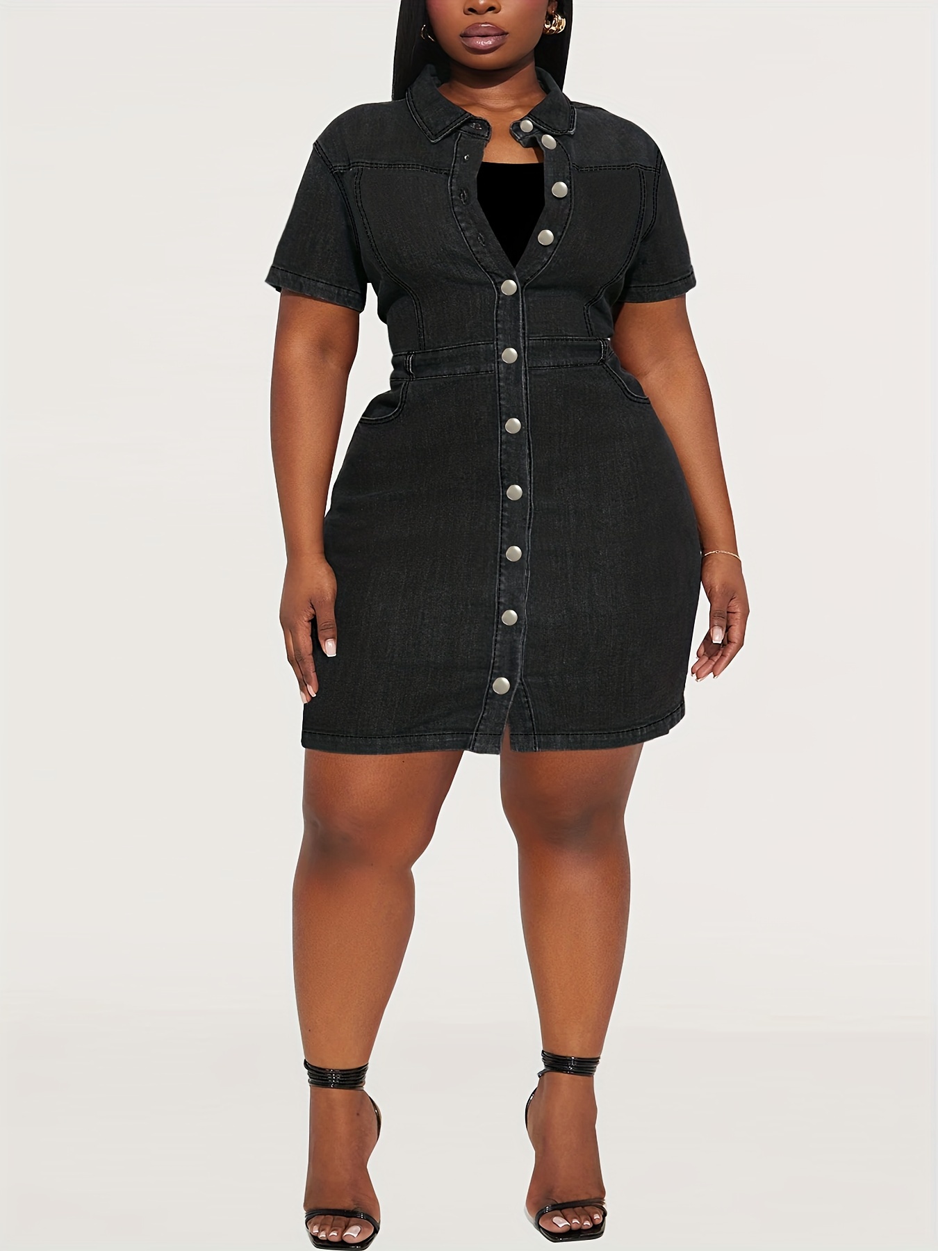 Midi Dress Plus Size Denim Dress With Pockets Plus Size Women's