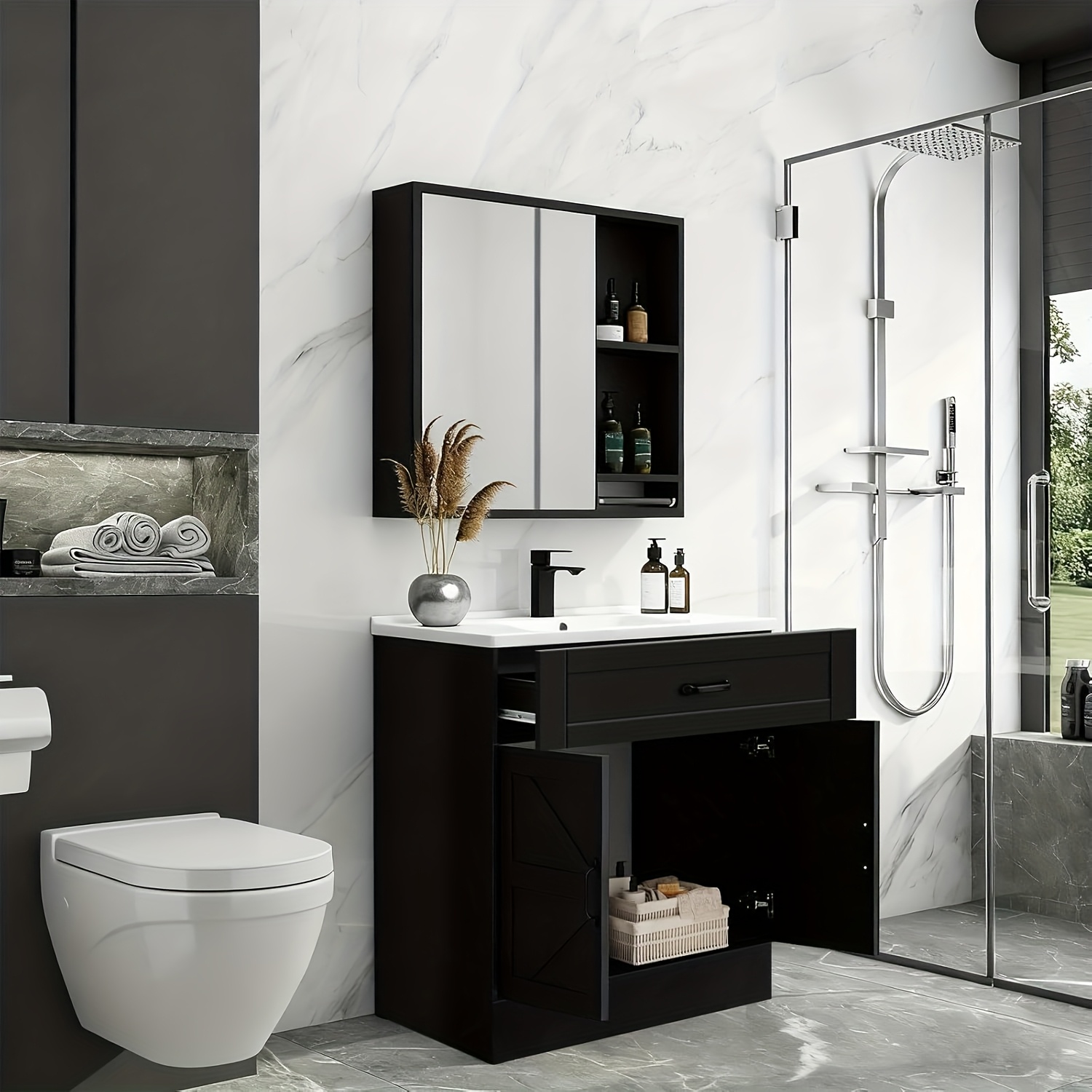 31-Inch Farmhouse Bathroom Vanity - Rustic Cabinet with Barn Doors and Sink