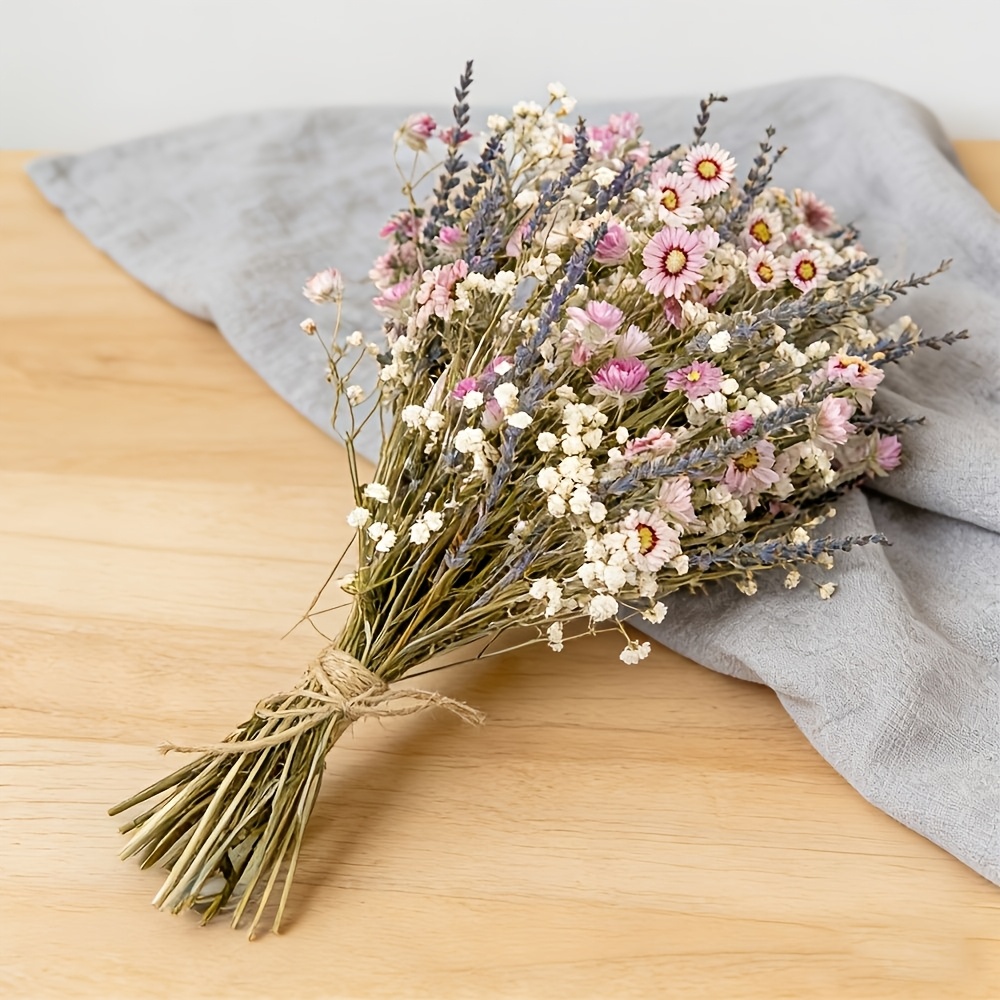 Image of A Bouquet Of Dried Flowers, Containing 60 Pink Daisies, Lavender And Dandelions, Perfect For Country Bohemian Home Decor, Wedding Centerpieces, Bridal Showers.