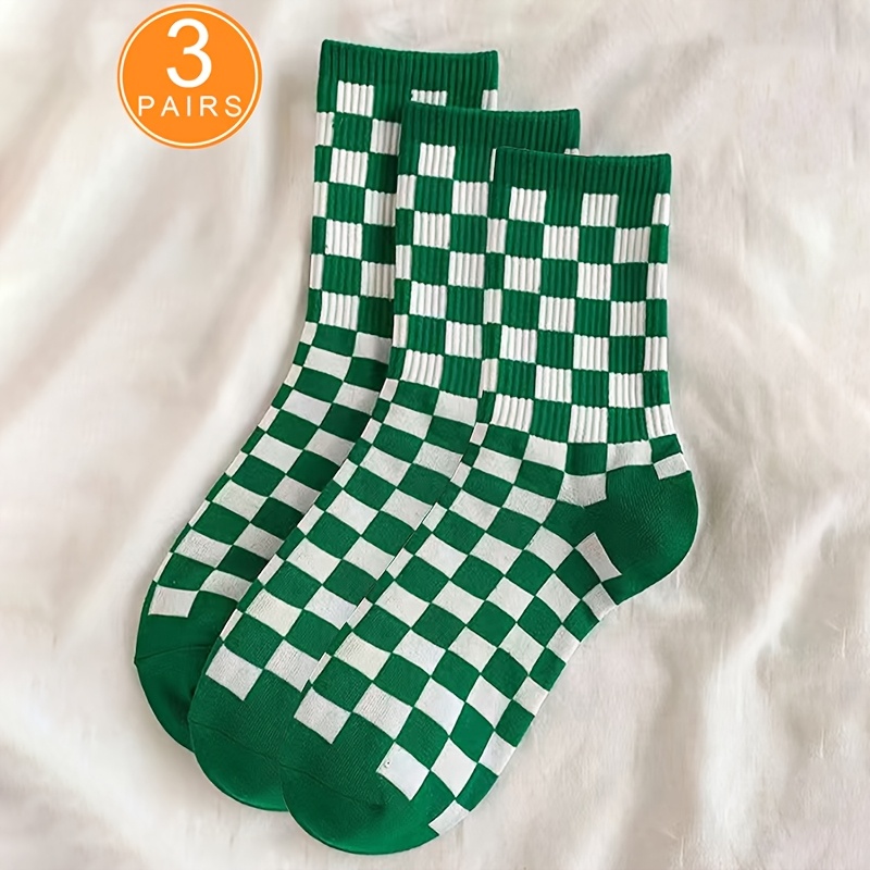 E-shop 3 Paar Grüne Karo-Hochkuschelsocken, Unisex Outdoor-Sportsocken bis zur Wade, Feuchtigkeitsableitend und Atmungsaktiv, Ideal für , Sport & alle