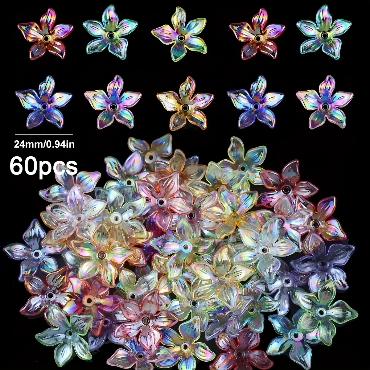 E-shop 60 Stück 24 mm bunte, blumenförmige, sortierte Acrylperlen, geeignet für die Herstellung von Armbändern, Halsketten, Ohrringen und anderen