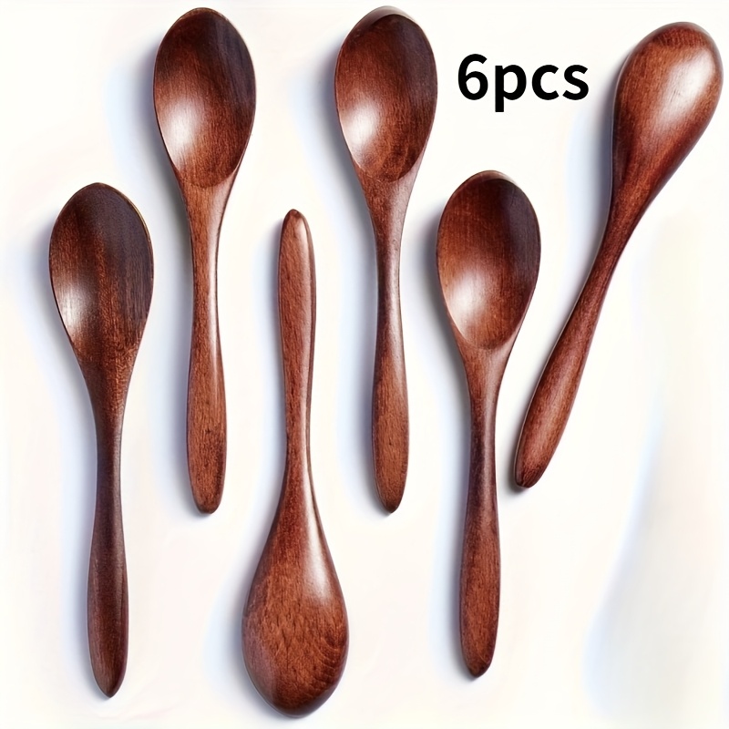 E-shop 6 Stück handgefertigte Holzlöffel, ca. 14,5 cm lang Rührerlöffel, Kaffeelöffel, Honiglöffel, Dessertlöffel, kleine Holzbesteck für Hotels und