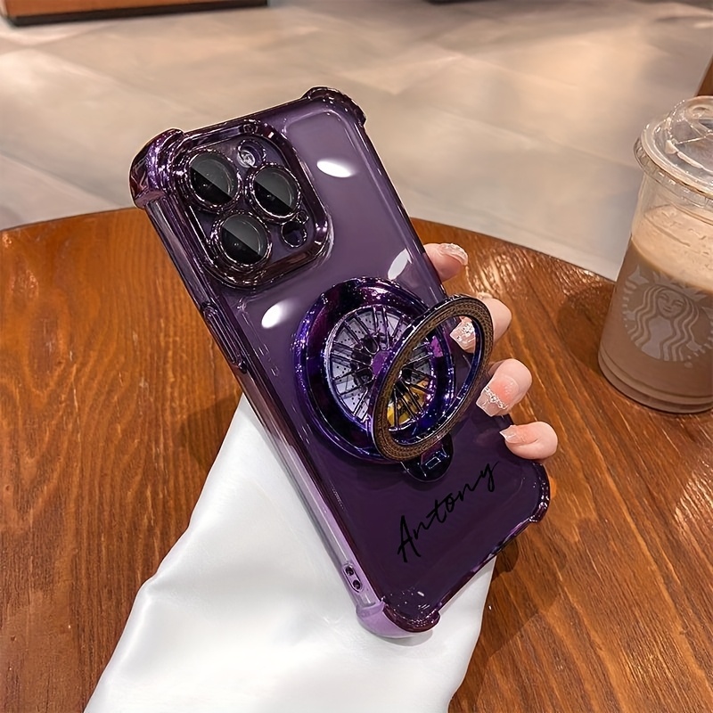 TEMU Phone Case - Diy Custom Text Gyroscope Stand Custom Phone Case Suitable For 16 15 Pro Max 14 Pro 13 12 11 Pro Max