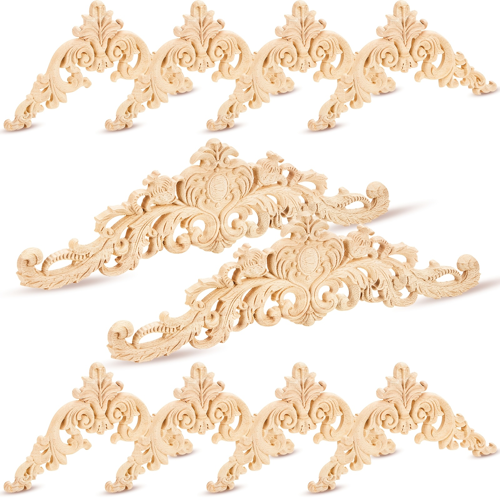 TEMU 10pcs Wood Appliques And Onlays Wood Appliques For Furniture Decorative Wood Appliques Wooden Appliques Diy Wood Carved For Bed Door Cabinet