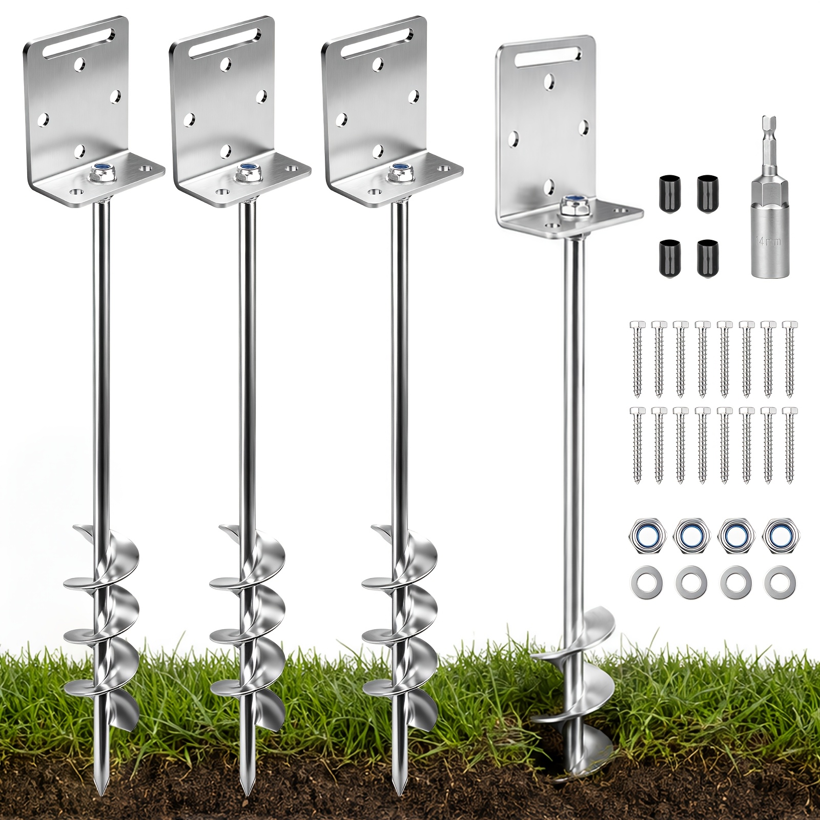 Image of Steel Tent Pegs, Trampoline Ground Anchor Pegs, Long Durable Pegs For Camping 46cm, Ground Anchor Screw Wind For Outdoor Camping Picnic Hiking Fishing
