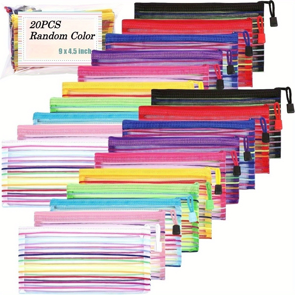 TEMU 10/20pcs Multi-functional Nylon Mesh Zipper Pouches For Travel And Office Organization, Pencil Case, Pen Storage, 22.86x17.78cm Zippered File