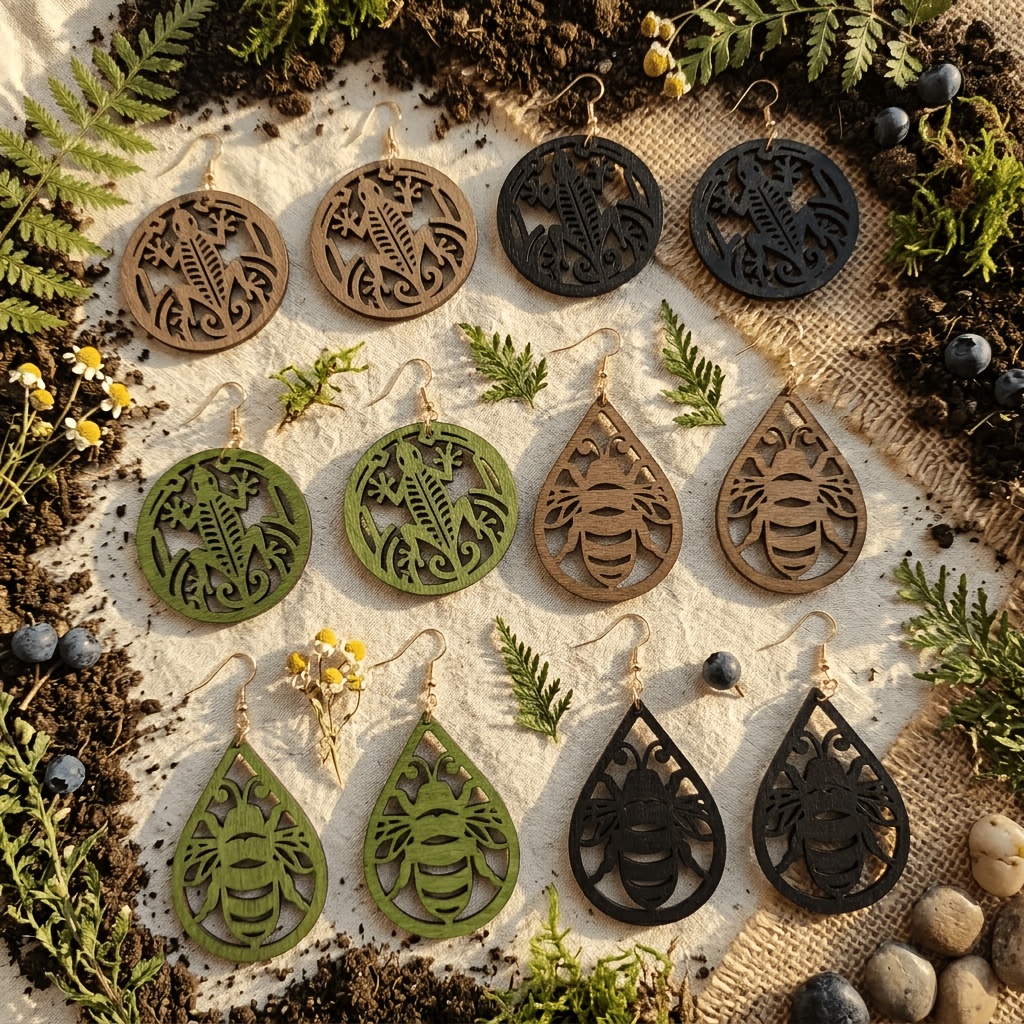3 Pair Multicolor Bee & Lizard Animal Shaped Dangle Earrings Set