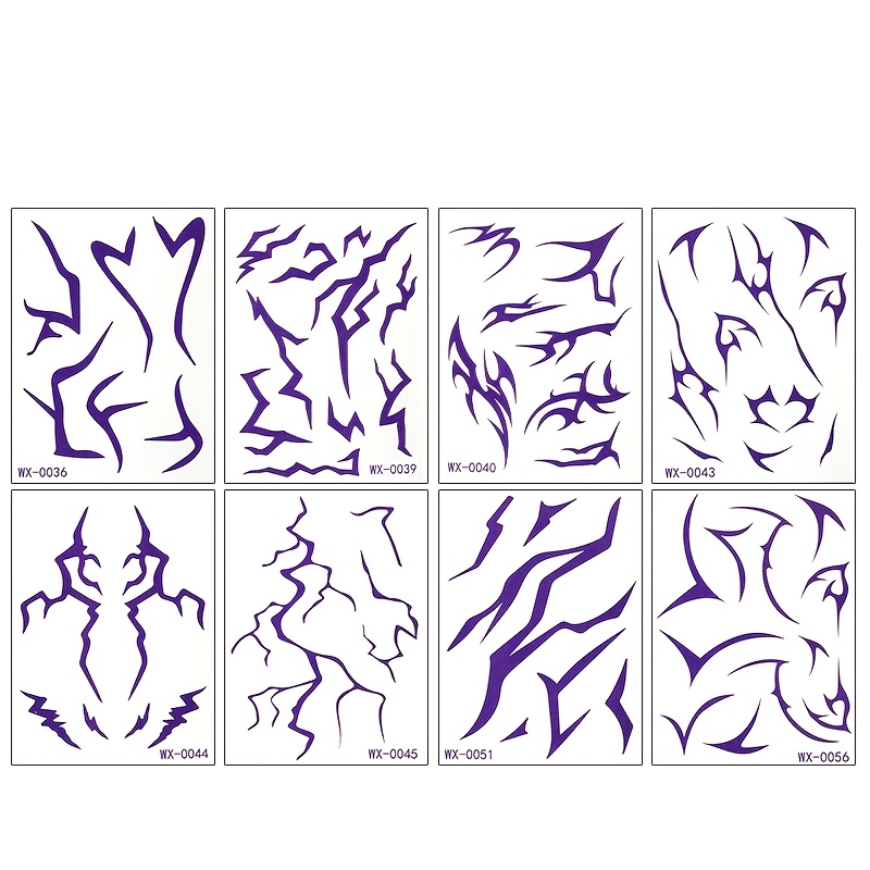 TEMU 8 Fogli di Adesivi Tatuaggi Temporanei con Spine Tribal Astratte Viola, Lunga Facili da Applicare e Impermeabili, Decalcomanie Geometriche Cool