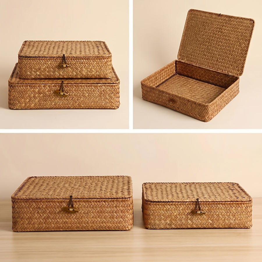 Image of Hand- Lidded Storage Box, Dustproof And Desktop Cosmetic And Sundries Organizer, Japanese-style Ins-style Wardrobe Underwear Storage Basket, Home Storage Box For Bedroom And Bathroom
