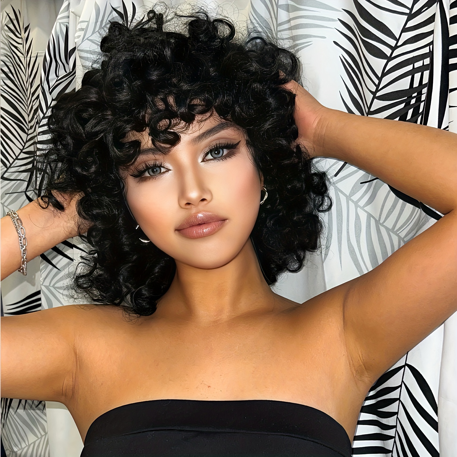 

14 Inches Short Curly Wavy Black Wigs Synthetic Wigs For Women Daily Use Party Or Vacation