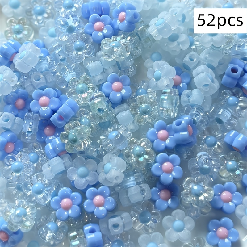 TEMU 52pcs 12mm Acrylic Mixed Pink And Blue Versatile Exquisite Bead In Bead Flower Bead Handmade Bead Versatile Valentine's Day Summer Party