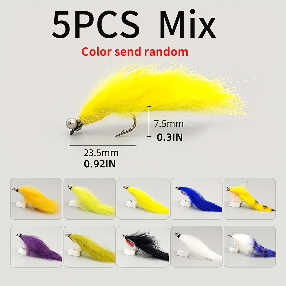 TEMU Random Color Weighted Head Assorted Zonker Streamers Fly For Salmon Trout Fly Fishing Flies Lures Hook Size 4#