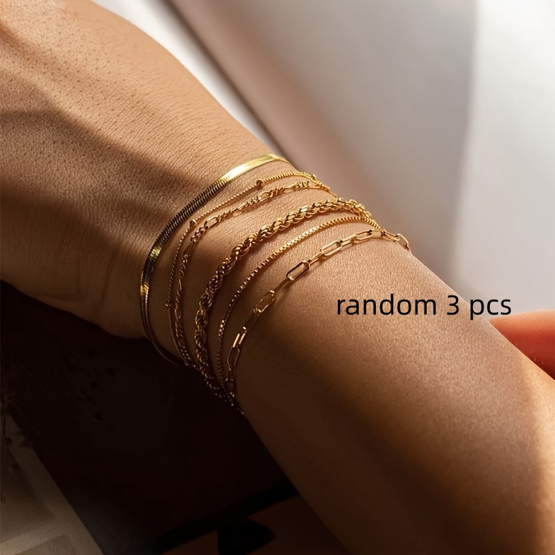 TEMU Random 3pcs Stainless Steel Minimalist Bracelet Set: Versatile Jewelry Accessory For Women - , Durable Stainless Steel With Electroplating,