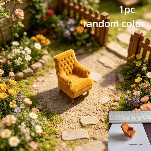 1pc miniature mini sofa model dollhouse brown yellow velvet mini armchair model dollhouse scene decoration additions random color