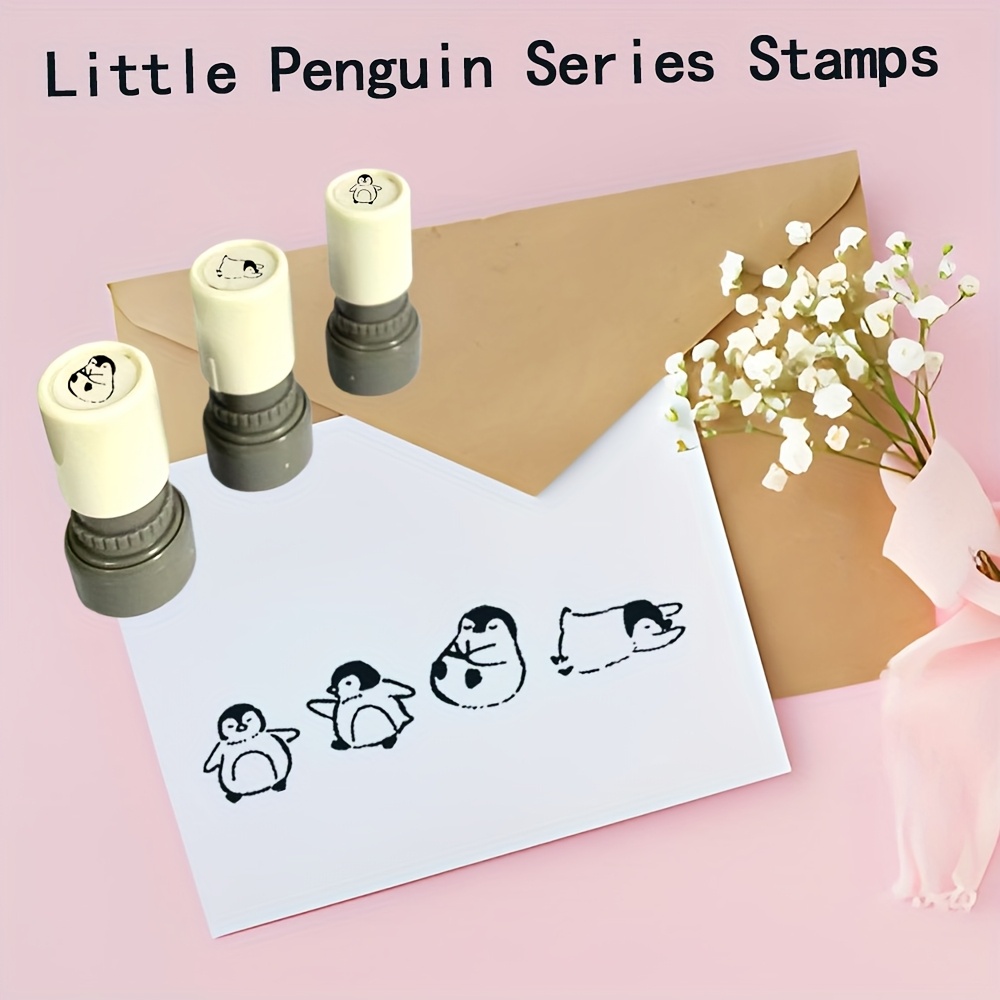 Image of 4 Penguin Stamp Set For Teachers' Classroom Activities, Featuring Fun Designs. Ideal For Scrapbooking, Journaling, And Daily Check-ins, Light-sensitive Stamps Create And Unique Penguin Reward Stamps
