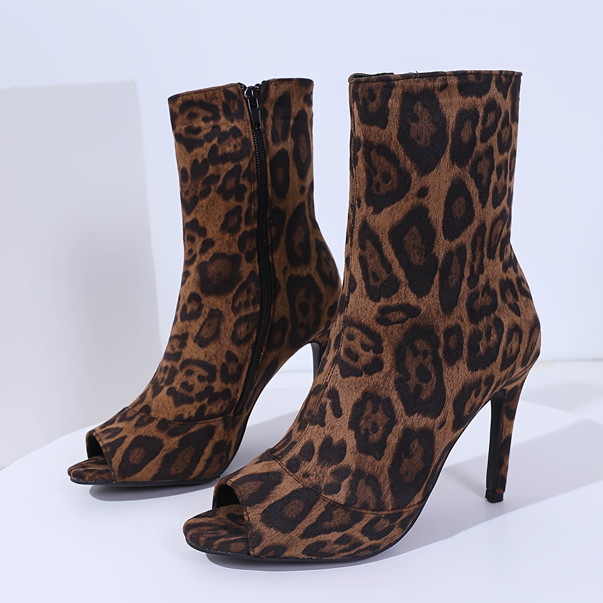 womens leopard print fish mouth open toe platform stiletto Temu