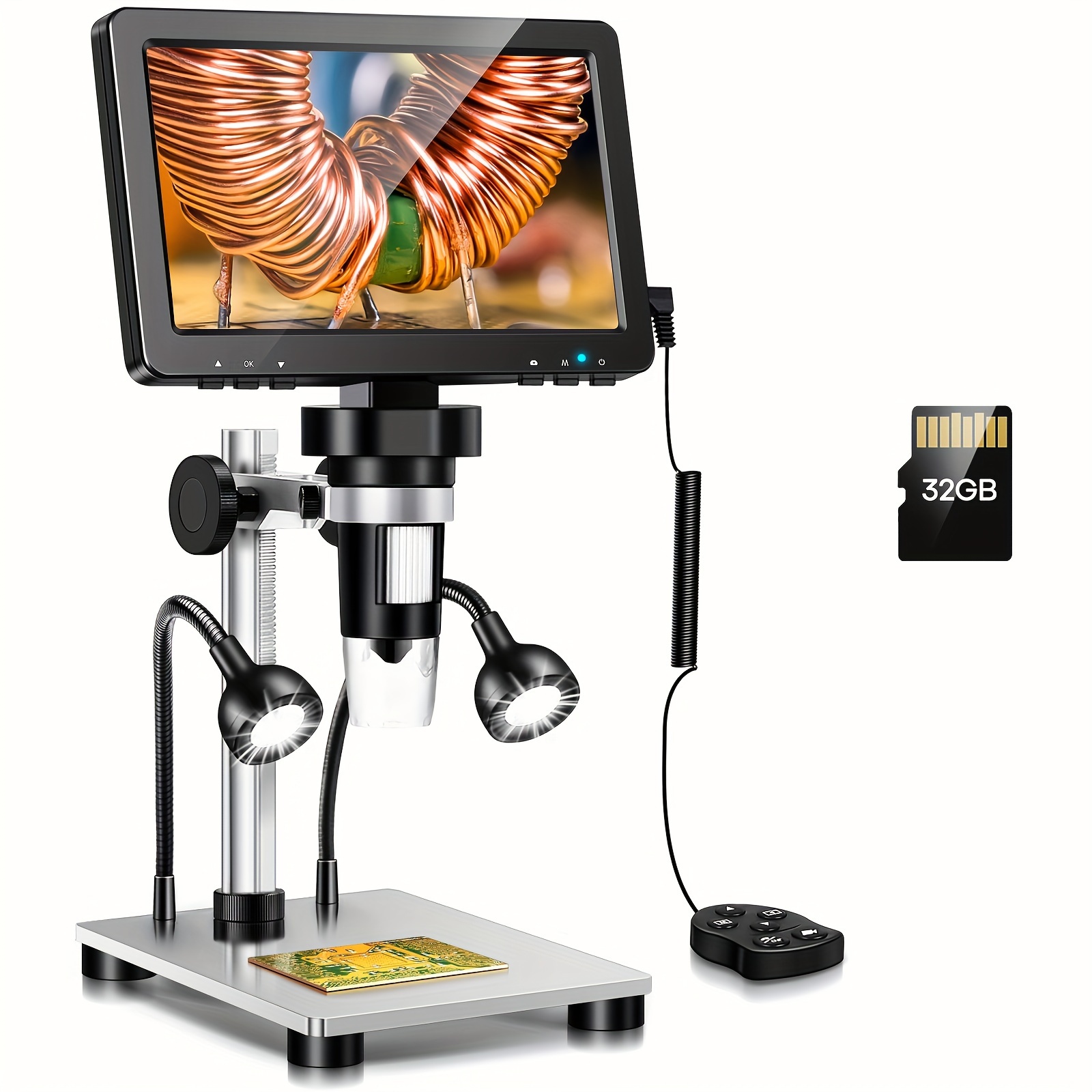 

Dm9 7" Lcd Digital Microscope 1200x, 1080p Coin Microscope Magnifier, 12mp Ultra-precise Focusing Soldering Microscope For Adult, Pc View, 32gb
