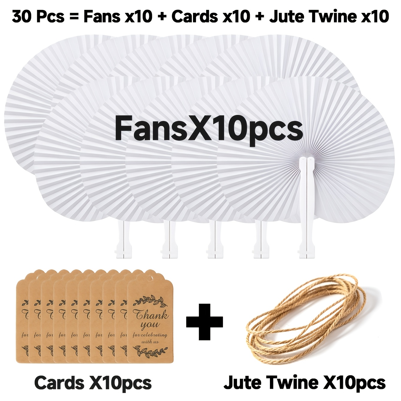 TEMU Juego de 30 abanicos plegables de papel redondos personalizados, etiquetas de agradecimiento de papel y de , para 10 juegos de regalo completos,
