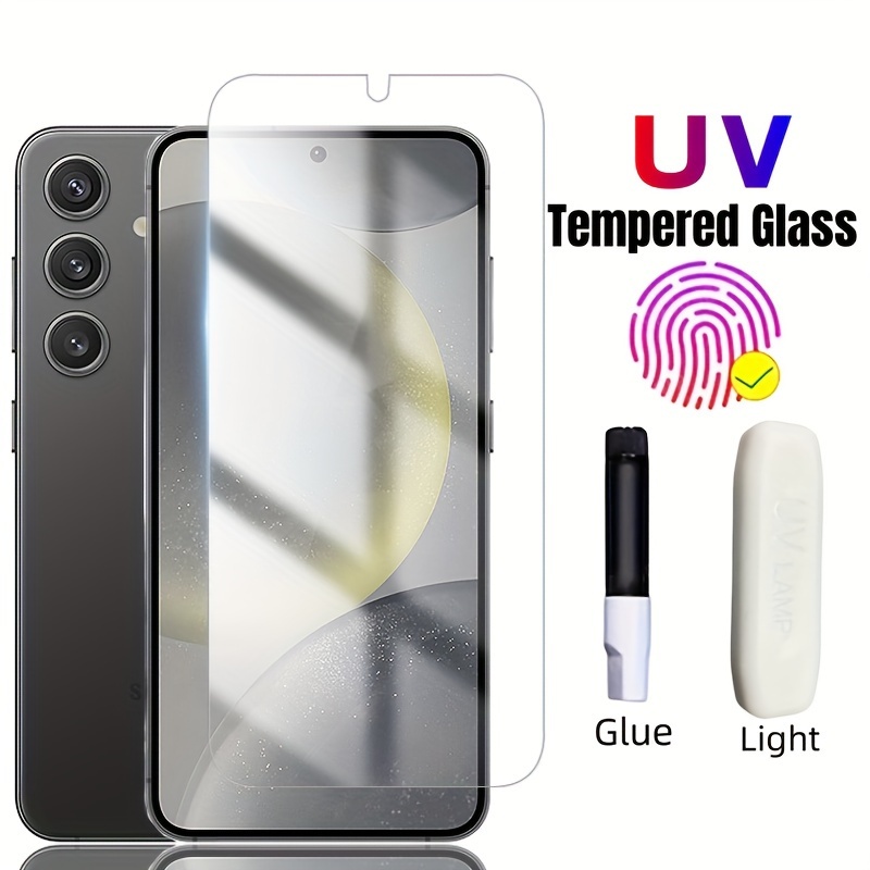 Para Samsung Galaxy S24 Ultra 5G Película de vidrio templado con pantalla  de pegamento completo, compatible con desbloqueo de huellas dactilares