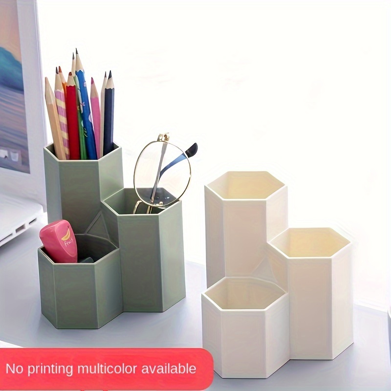 

1pc - 3-compartment Desk Organizer - , Portable & Plastic Pen Makeup