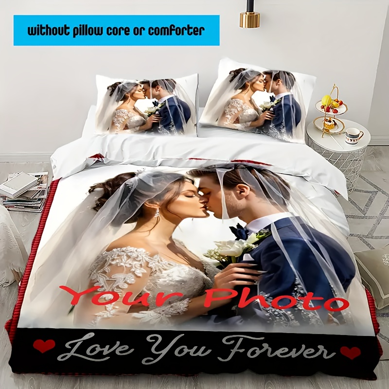 3pcs customizable photo any picture   customized bedding set soft and comfortable spiritual home decoration holiday decoration tear resistant polyester including 1 quilt cover and 2 pillowcases machine washable   quilt set does not   quilt   for home and guest rooms   to your     Product details 1