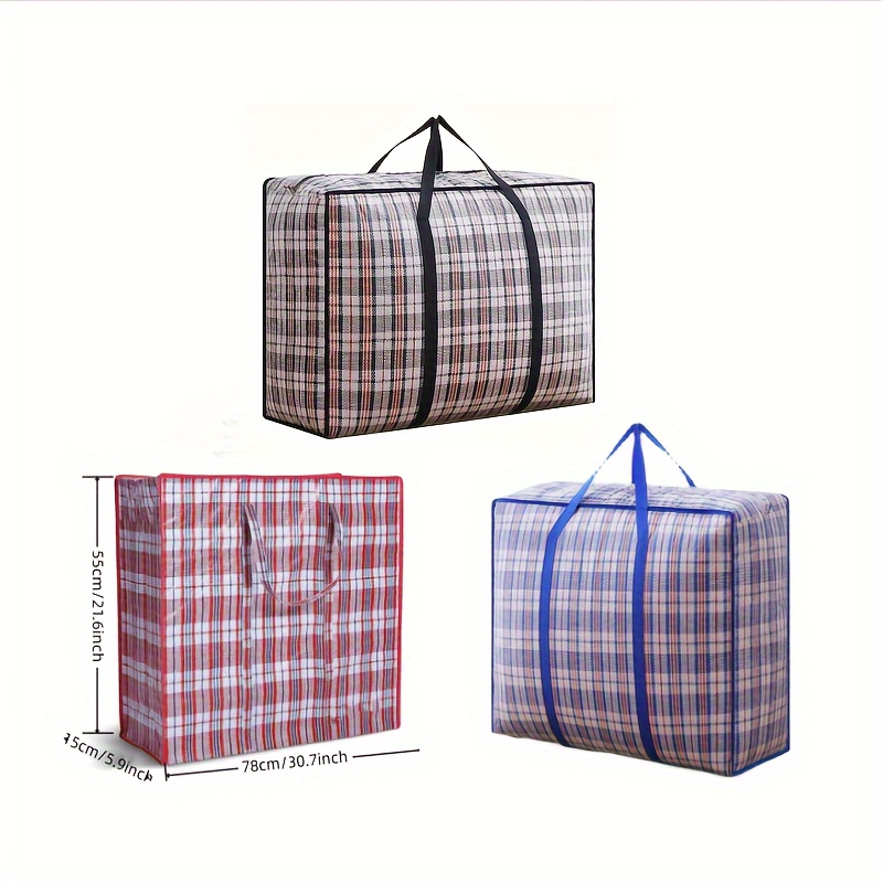 5pcs Large Plastic Storage Bags With Long Handles And Zipper Closure - High-quality Portable Garment Organizer, Seasonal Clothing Storage Bags, Sturdy , Clothing Storage Bags, Random Colors