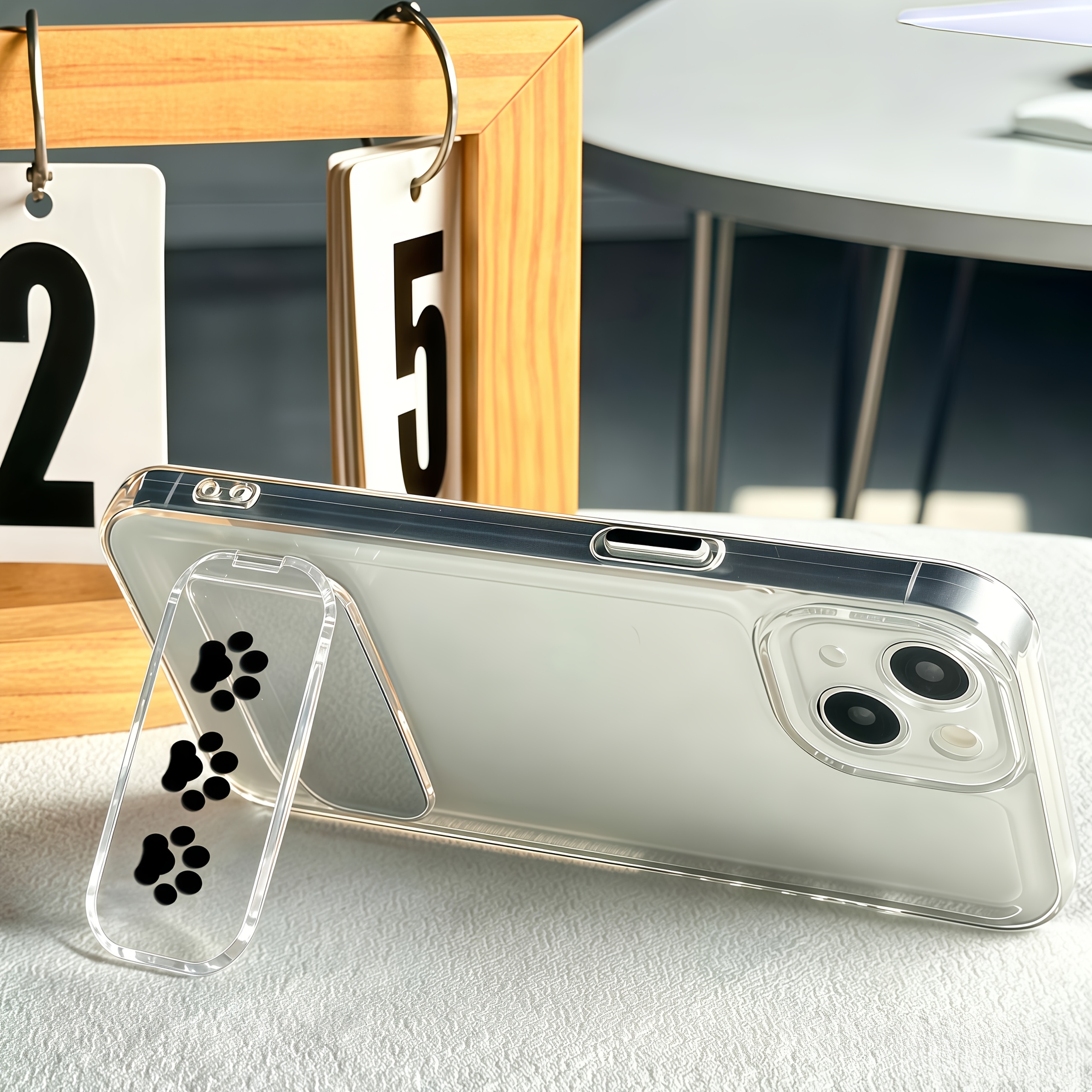 Black Cat Paw Print Pattern Transparent Phone Stand, Foldable