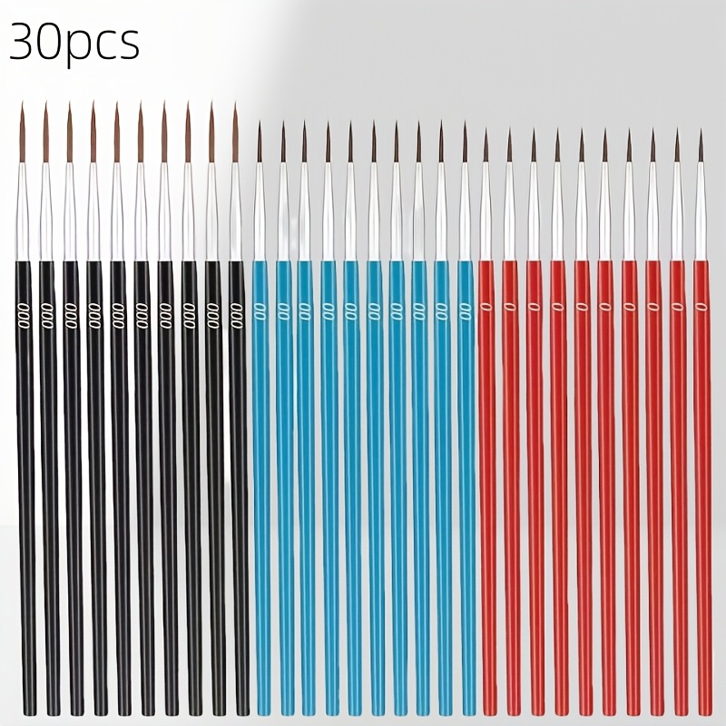 Image of 30pcs Painting Brush Set, Black + Blue + Red 10pcs Each, Nylon Liner Brushes For Plaster And Ceramic Art