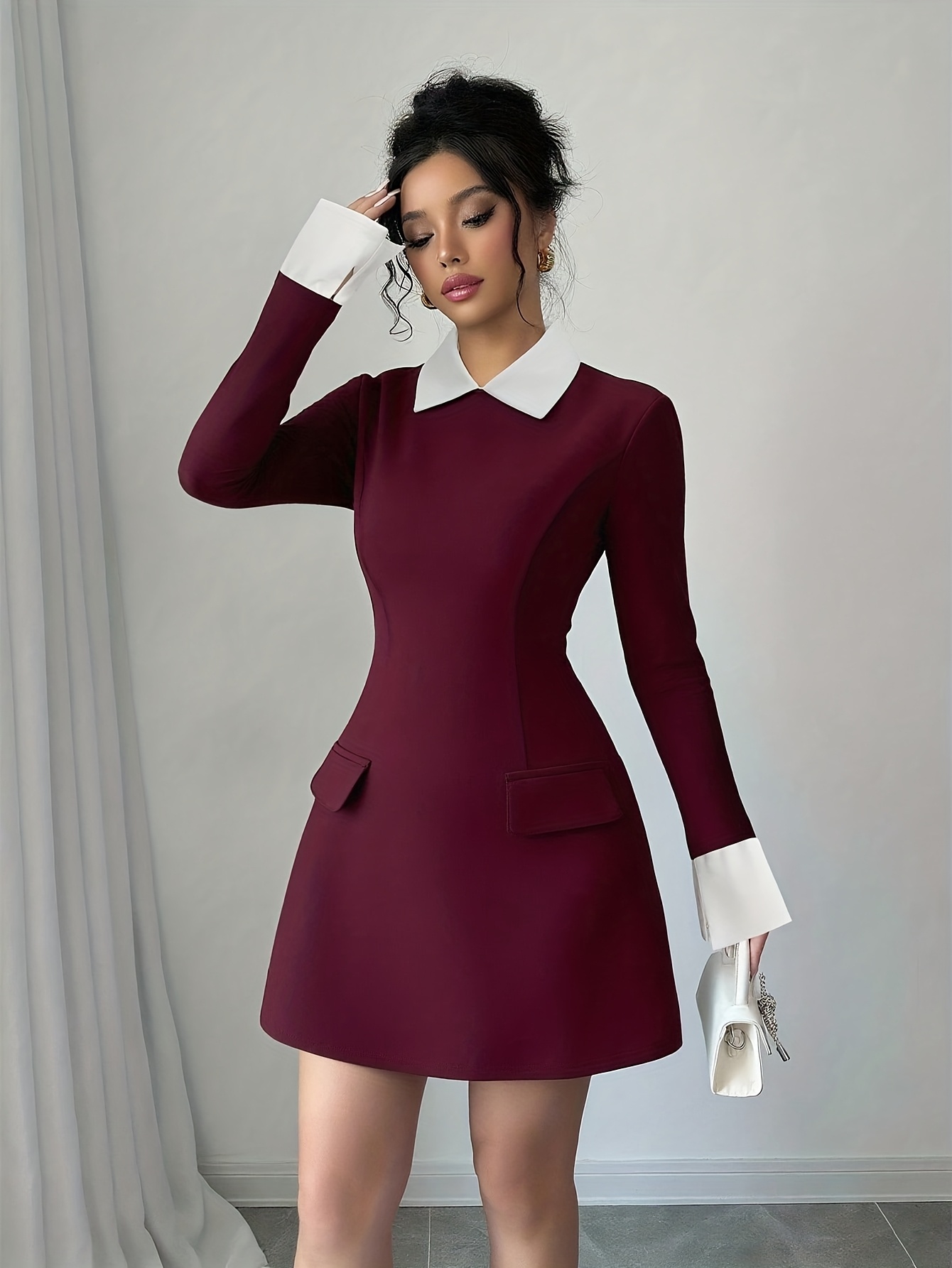 womens elegant dress collar short length