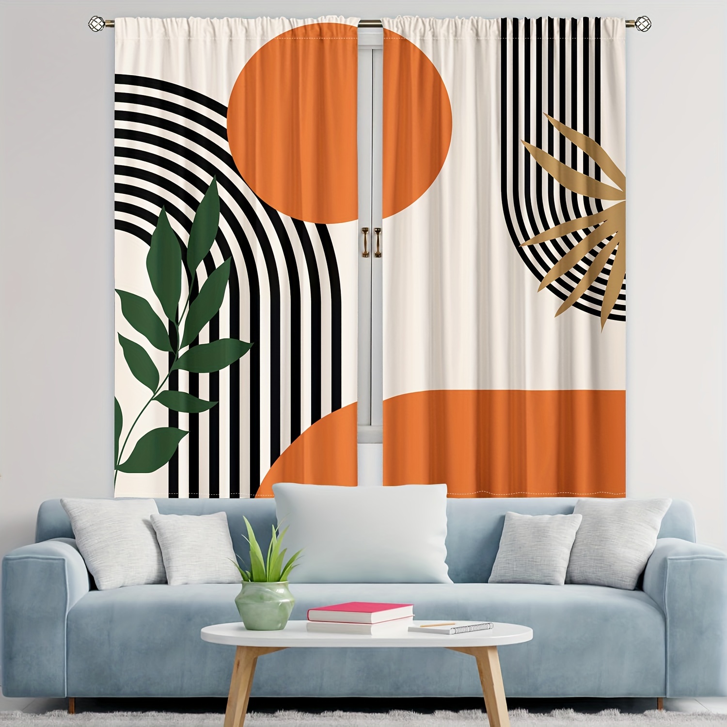 2pcs modern abstract geometric striped design curtains translucent privacy protecting drapes with rod pocket for living room   washable fade resistant polyester details 6