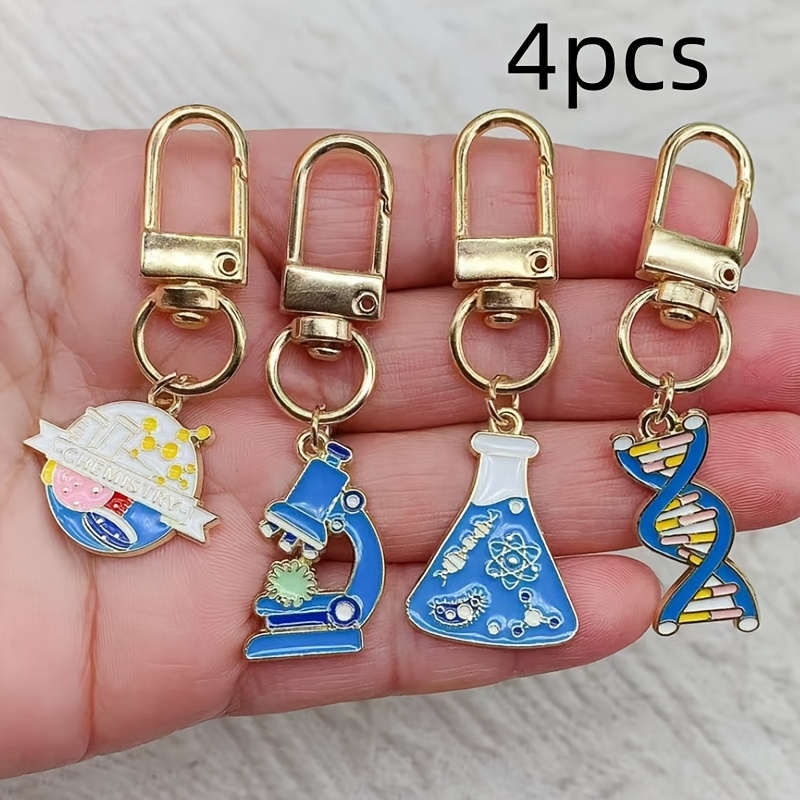 

4pcs Keychains: Dna Microscope And Laboratory Bottle Pendant The For Science Enthusiasts