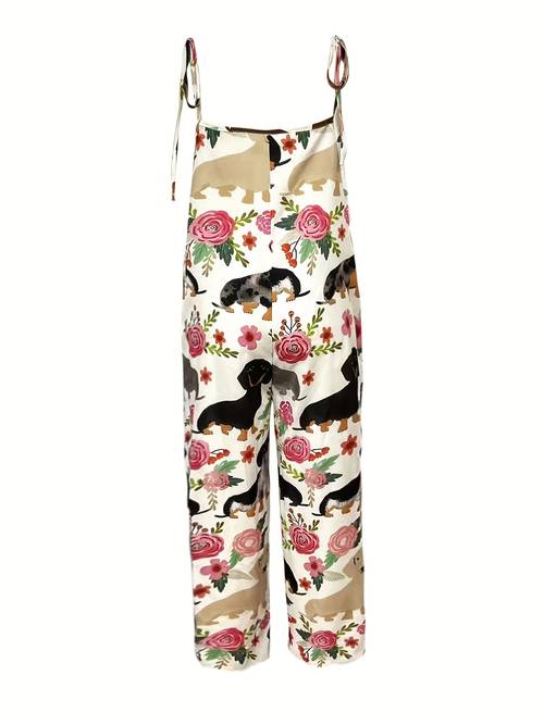 womens casual jumpsuit with floral and animal prints featuring a tie design made from fabric suitable for