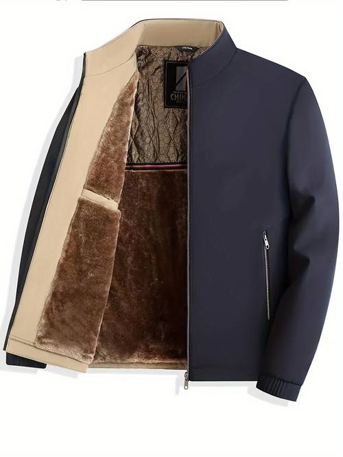 mens casual business jacket for autumn and winter featuring a up collar thickened fleece lining for and a stylish design