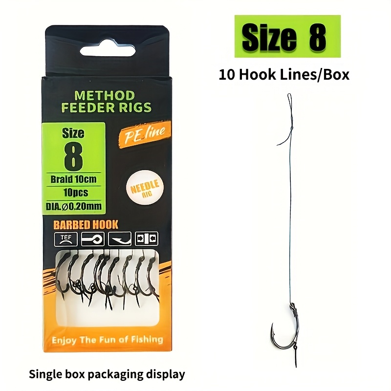 Image of 10/20pcs Feeder Fishing Rigs With High-strength Braided Line & Sharp Barbed Hooks (sizes 6-14) - Mixed Colors For Carp & Fishing Enthusiasts