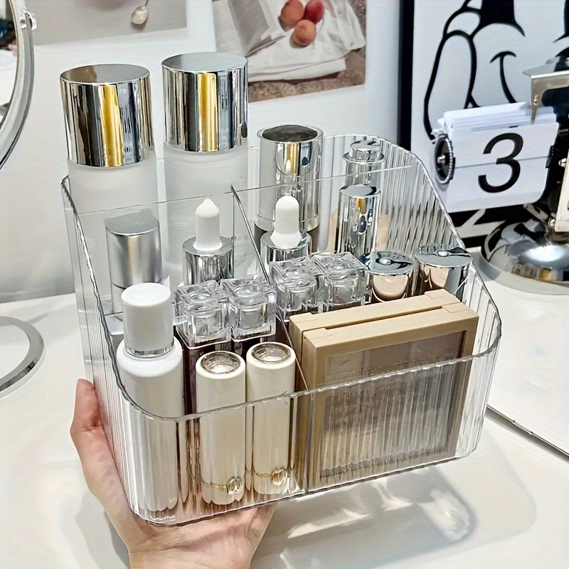 

Acrylic Storage Organizer For Cosmetics, Eyebrow Pencils & Skincare - Countertop Accessory Holder With Pen Compartment, Desktop, Sundries Sorting, Dressing Table Accessories