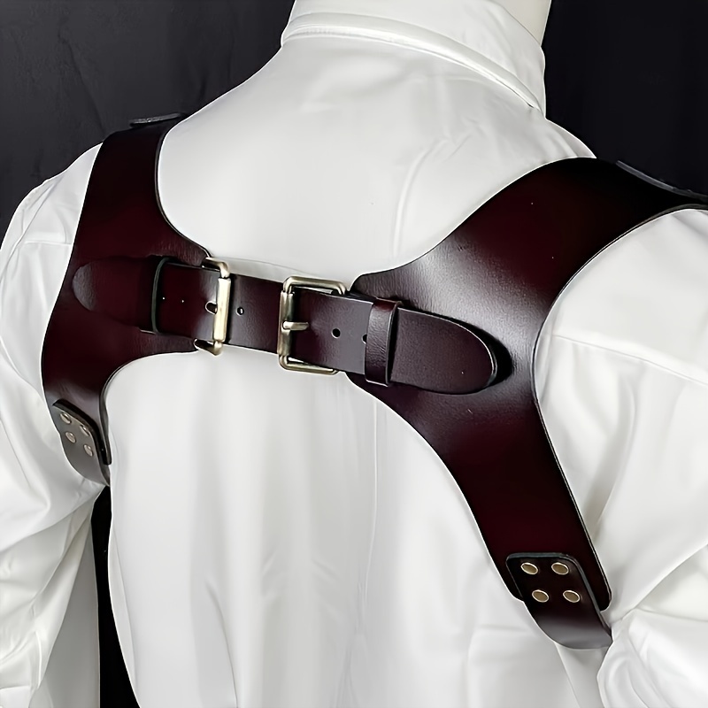 [Adjustable Punk Style Leather Suspenders] Men's Punk Style Faux Leather Suspenders - Adjustable, Solid Color Body Chest Harness for Suits & Shirts