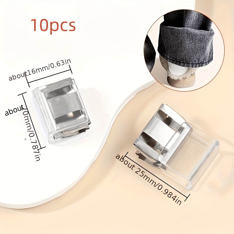 TEMU Lot de 10 réducteurs de jambe de pantalon invisibles et transparents avec boucles, couleurs aléatoires – Boucles à pince invisibles, réglables,