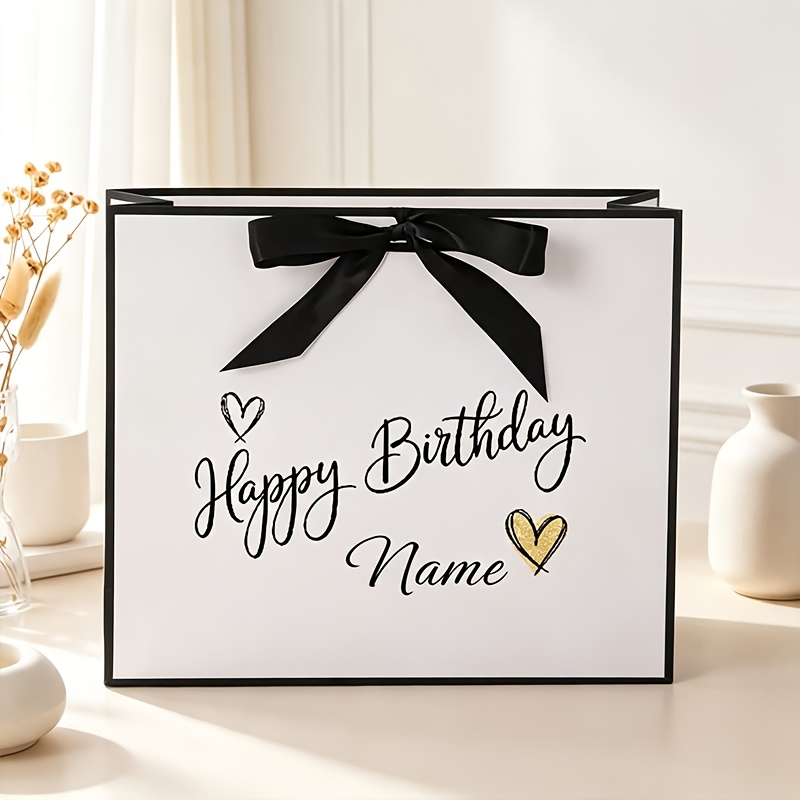 TEMU 1pc New Happy Birthday Theme With Heart Pattern Cute Design Gift Bag, 5 Sizes For Diy Customization With Name, Paper Gift Bag Ceremony,
