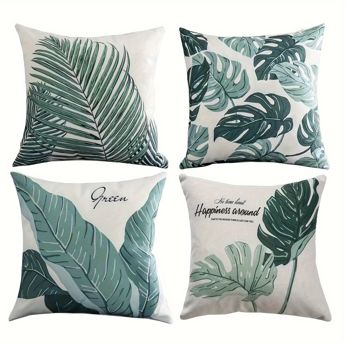 

4pcs, Tropical Green Plant Series Nordic Fresh Printed Throw Pillow Cover Outdoor Waterproof Plantain Leaf Pillowcase For Patio Tent Balcony Couch Sofa 17.7x17.7 Inch(without Pillow Core, Cover Only)