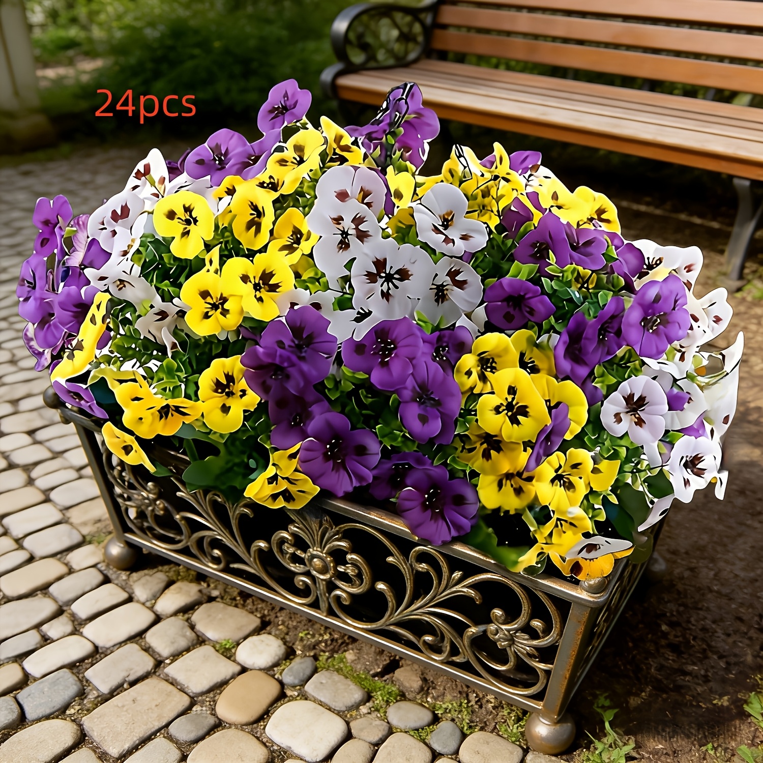 Image of 24 Bunches Artificial Pansy And Daisy Flowers | Suitable For Outdoor Courtyard And Decor, Ideal For Spring/summer Season, Easter, Valentine's Day, Ramadan, Mother's Day, Graduation Decorations