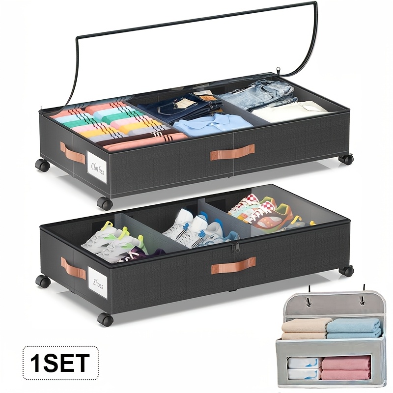 TEMU Rangement sous lit avec roulettes, Lot de 1/2 boîtes de rangement sous lit avec couvercles transparents, de rangement organisateurs XXL 80L sous