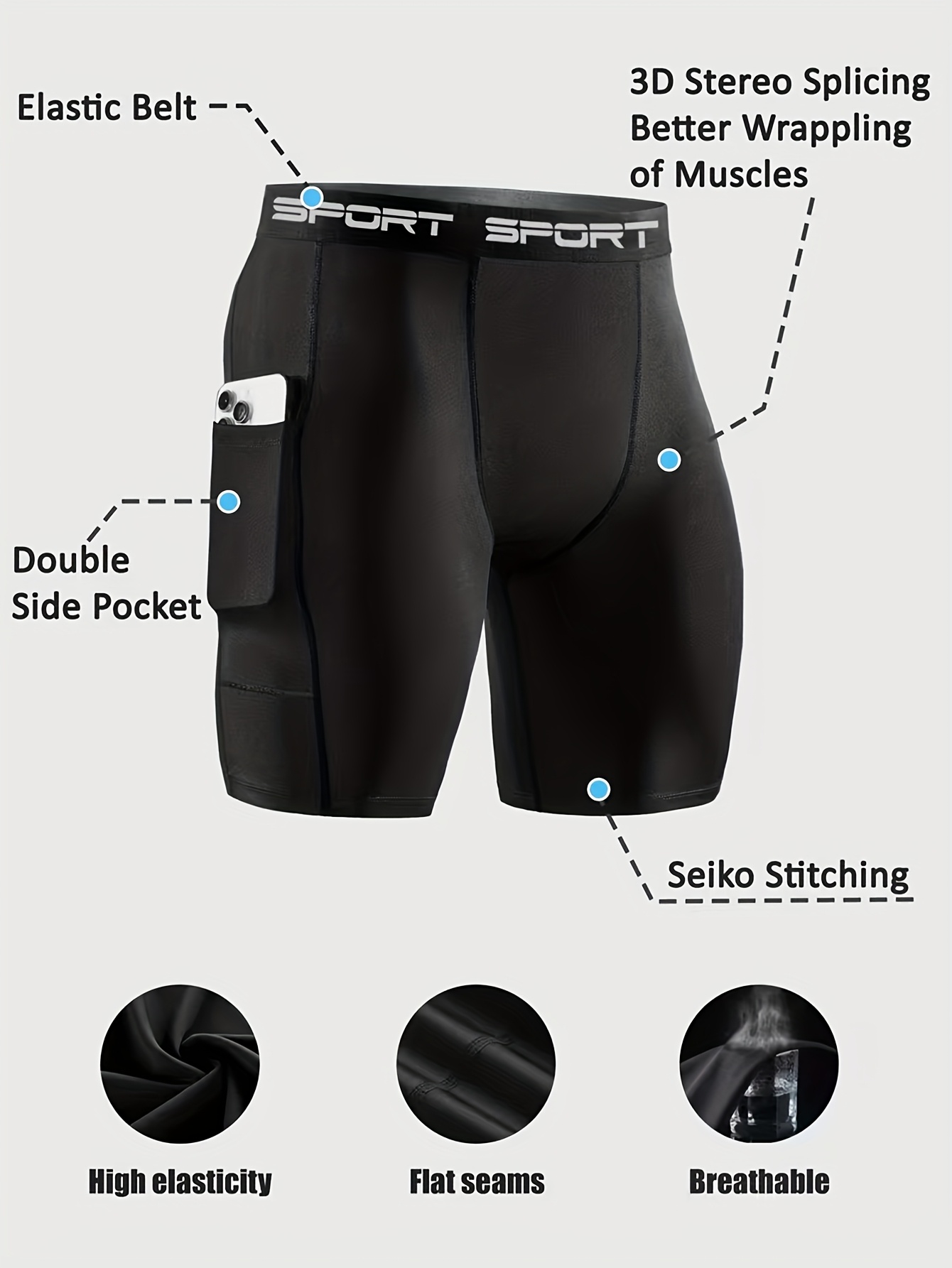 3pcs random mens athletic running boxer briefs with pockets quick dry stretch compression shorts for sports gym breathable polyester spandex blend mesh lining for   athletic boxers   functional pockets boxers for men
