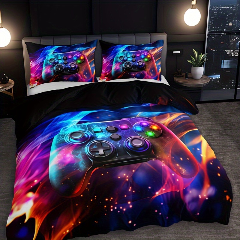 

3pcs Cartoon Tech Gamepad 3d Duvet Cover Set (1 Duvet Cover + 2 Pillowcase Without Pillow Insert), Soft Breathable Hd Printing Bedding Set For Home Dorm Decor