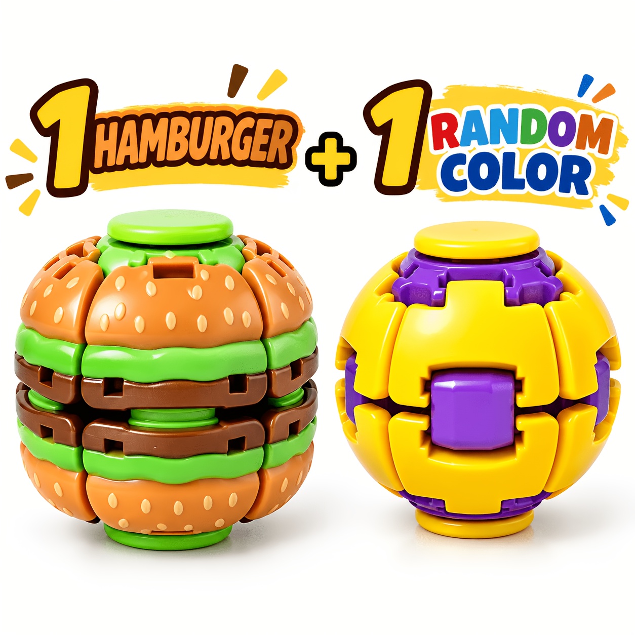 TEMU 2pcs Fidget Toy Set, 1 Random Color Transforming And 1 Hamburger Fidget Toy, Press And Spin Sensory Toys, Handheld Stress Relief Novelty Toys,