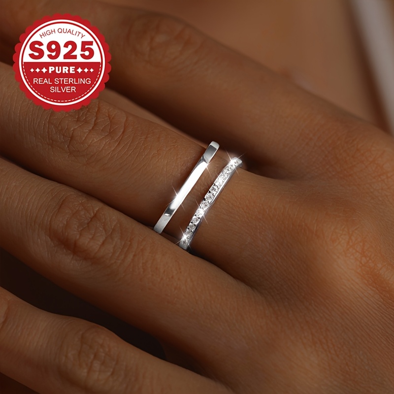 Image of 1 S925 Sterling Silver Women's Ring, Inlaid With A Double-layer Ring Of Synthetic Zirconia, Easy And Classic, Suitable For Daily Wear, Weddings, And Parties, For Women, Hypoallergenic
