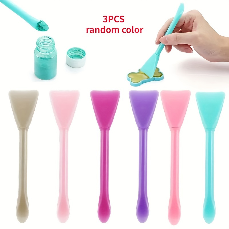 

3pcs Random Color Multifunctional Stirring Brushes, Soft Silicone Brushes, Powder Spoon Epoxy Resin Tools For Diy Resin Mold Easy To Clean