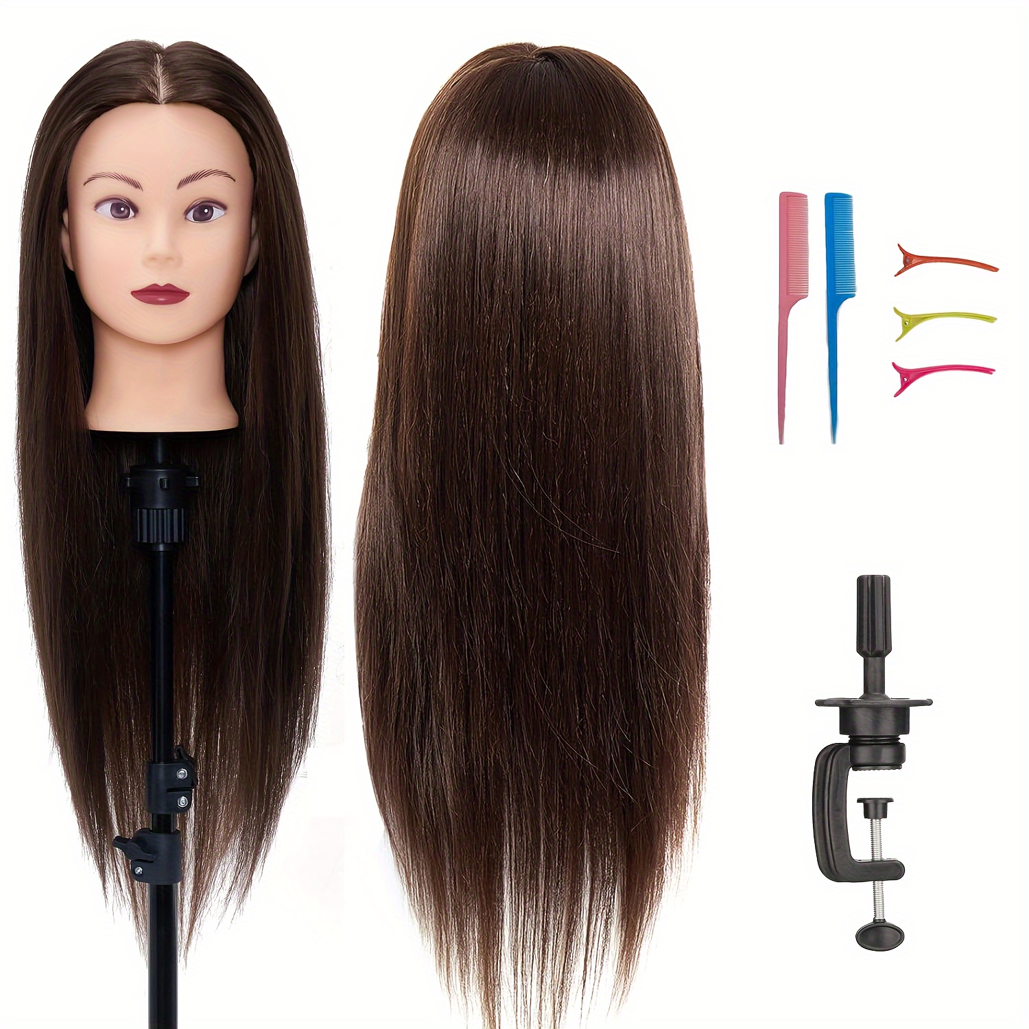 

28"hair Mannequin Head, Cosmetology Mannequin Doll Head For Hair Styling, Training Practice Braiding Manikin Head With Table Clamp