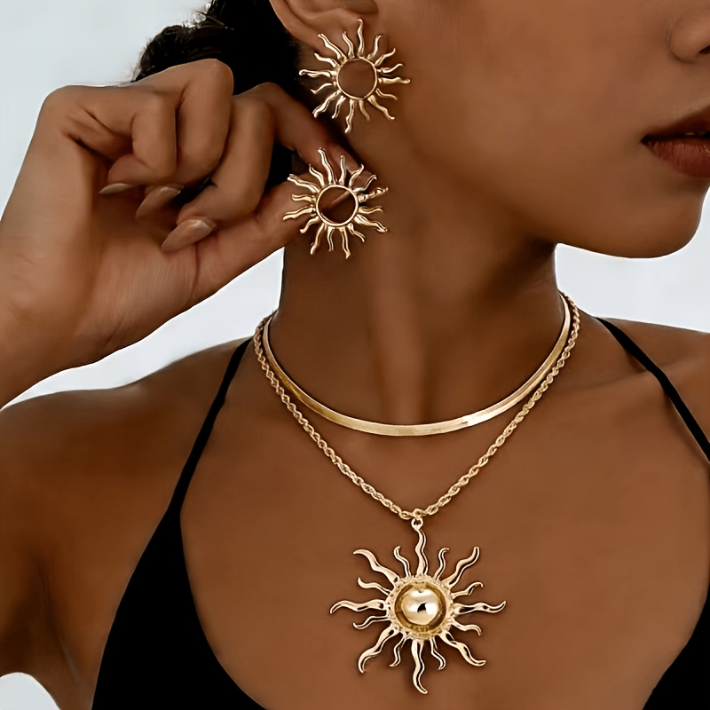 TEMU Un ensemble de trois élégants de style bohème à couches de soleil, associés à des boucles d'oreilles creuses de soleil, et luxueux, parfaits qui